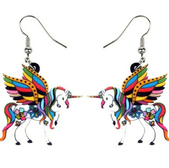 ACRYLIC Earrings Rainbow Unicorn Pegasus Pegacorn - Picture 2 of 6